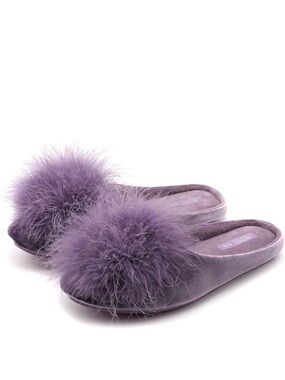 BCTEX Velvet Memory Foam Pom Pom Slippers Purple US 5-6